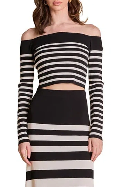 Endless Rose Stripe Off The Shoulder Sweater In Black