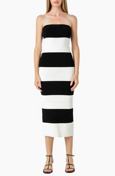 Endless Rose Stripe Strapless Tube Midi Dress In Black/white