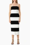 Endless Rose Stripe Strapless Tube Midi Dress In Black/white