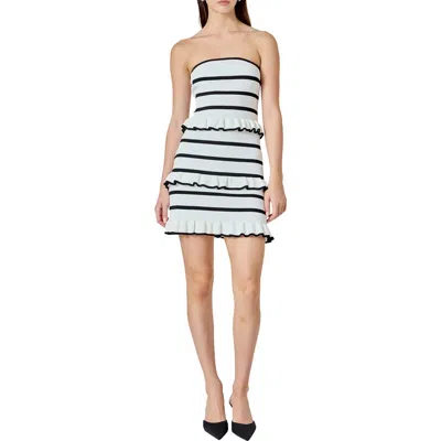 Endless Rose Stripe Tiered Strapless Cotton Blend Knit Dress In Neutral