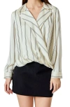 Endless Rose Stripe Wrap Front Top In Gray