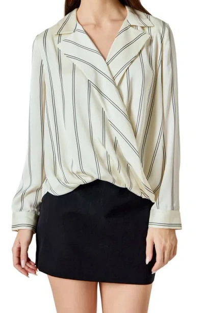 Endless Rose Stripe Wrap Front Top In Gray