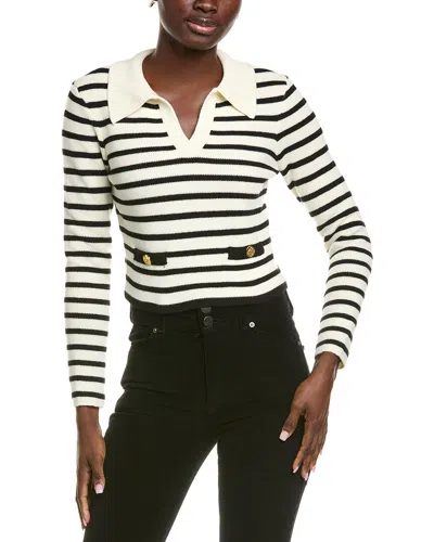 Endless Rose Striped Collared Wool-blend Sweater In White