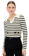 Endless Rose Stripe Collared Sweater In Ivory/black