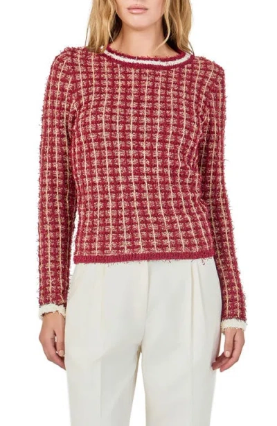 Endless Rose Texture Check Sweater In Red