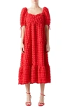 Endless Rose Texture Puff Sleeve Maxi Dress In Red