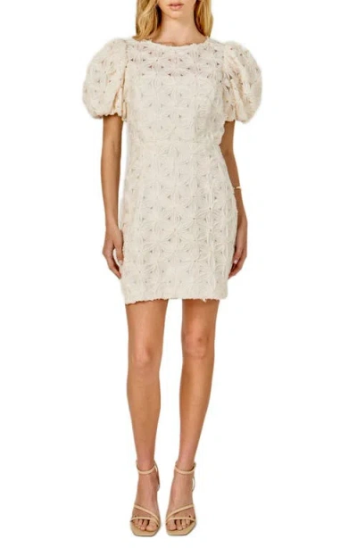 Endless Rose Texture Puff Sleeve Minidress In Neutral