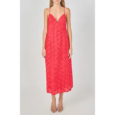 Endless Rose Textured Floral Midi Dress In Red