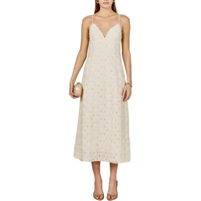 Endless Rose Textured Floral Midi Dress In White