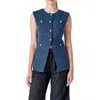Endless Rose Textured Longline Vest In Blue
