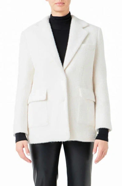 Endless Rose Textured Single Breasted Blazer In White