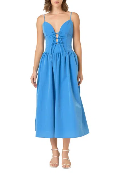 Endless Rose Tie Front Sleeveless Maxi Dress In Blue