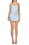 Endless Rose Tie Strap Belted Satin Romper In Blue