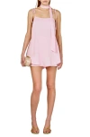 Endless Rose Tie Strap Belted Satin Romper In Pink