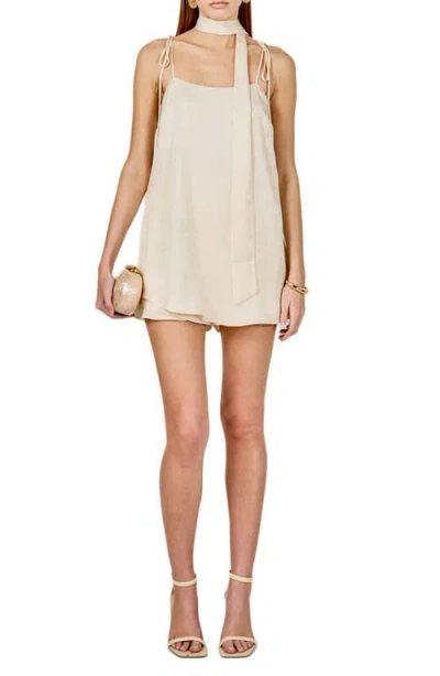 Endless Rose Tie Strap Belted Satin Romper In White