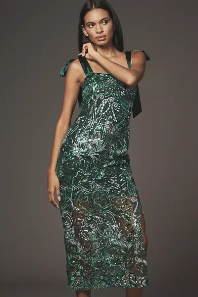 Endless Rose Tie-strap Embellished Midi Dress In Green