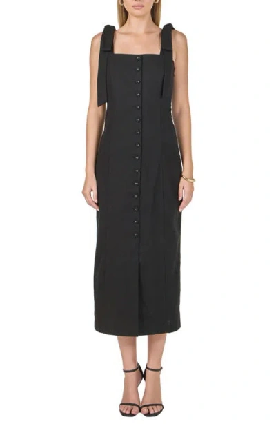 Endless Rose Tie Strap Linen Sundress In Black