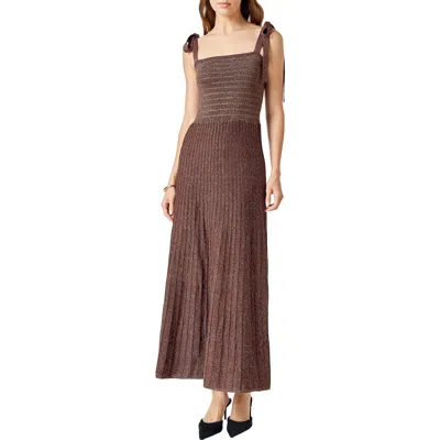 Endless Rose Tie Strap Metallic Maxi Sweater Dress In Brown