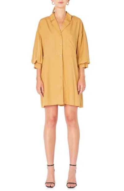 Endless Rose Tie Waist Mini Shirtdress In Camel