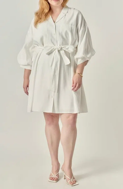 Endless Rose Tie Waist Mini Shirtdress In White