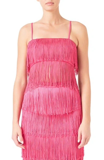 Endless Rose Tiered Fringe Crop Top In Fuchsia