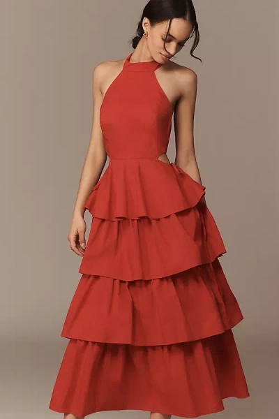 Endless Rose Tiered Halter Cutout Cotton Midi Dress In Multi