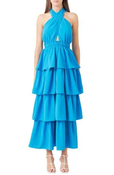 Endless Rose Tiered Halter Maxi Dress In Blue