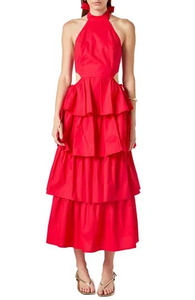 Endless Rose Tiered Ruffle Halter Maxi Dress In Multi