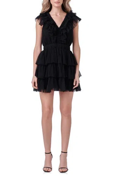 Endless Rose Tiered Ruffle Tulle Minidress In Black