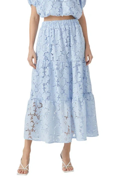 Endless Rose Tiered Sequin Lace Maxi Skirt In Powder Blue