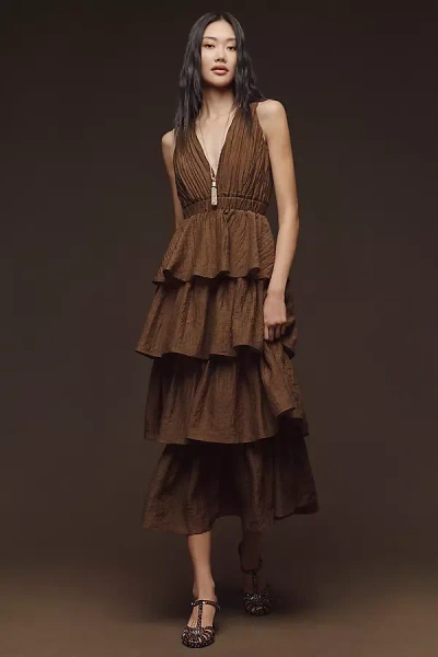 Endless Rose Tiered Sleeveless Maxi Dress In Brown