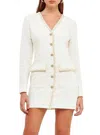 Endless Rose Long Sleeve Tweed Minidress In Beige