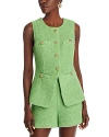Endless Rose Tweed Button Trim Split Top In Green