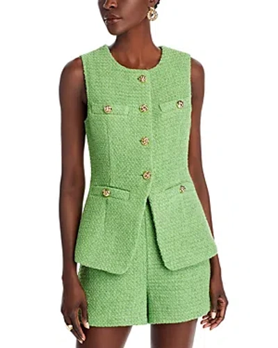 Endless Rose Tweed Button Trim Split Top In Green