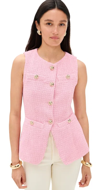 Endless Rose Tweed Buttoned Long Split Top Pink