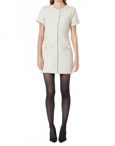Endless Rose Tweed Buttoned Mini Dress In Ivory In White