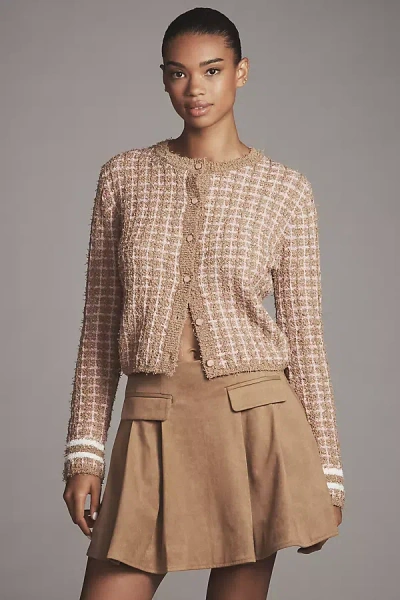 Endless Rose Tweed Cardigan Sweater In Nude