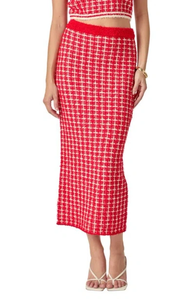 Endless Rose Tweed Check Column Skirt In Red