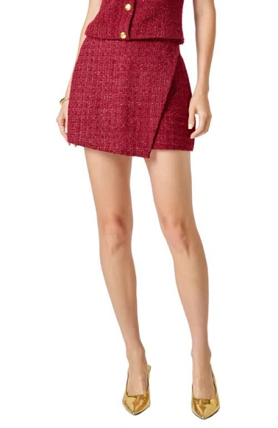 Endless Rose Tweed Faux Wrap Miniskirt In Red