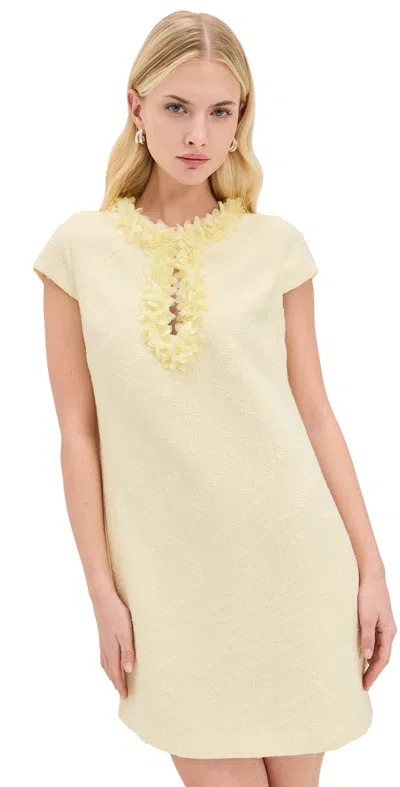 Endless Rose Tweed Mini Dress With Floral Trim Butter In Yellow