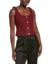 Endless Rose Tweed Scoop Neck Buttoned Wool-blend Top In Red