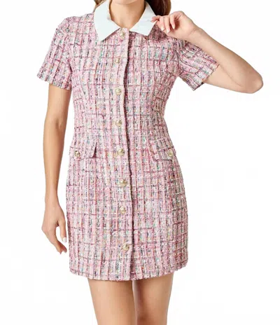 Endless Rose Tweed Short Sleeve Dress In Pink