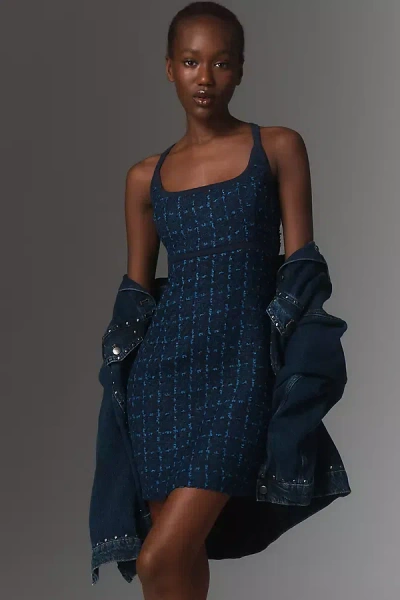 Endless Rose Tweed Sleeveless Mini Dress In Blue