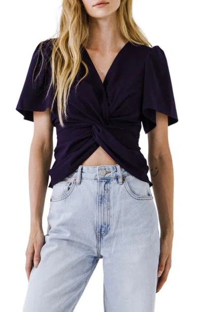 Endless Rose Twist Front Ruffle Sleeve Blouse