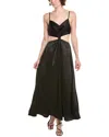 Endless Rose Front Twist Satin Midi Dress In Black