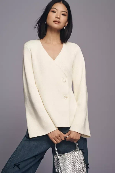 Endless Rose Two-button Cinched Cardigan Sweater In White