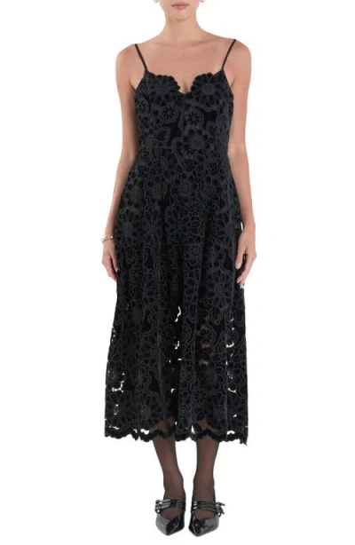 Endless Rose Velvet Lace Midi Dress In Black