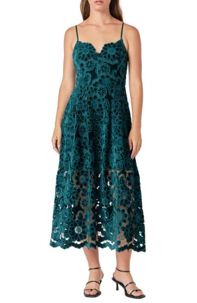 Endless Rose Velvet Lace Midi Dress In Green