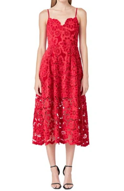 Endless Rose Velvet Lace Midi Dress In Red