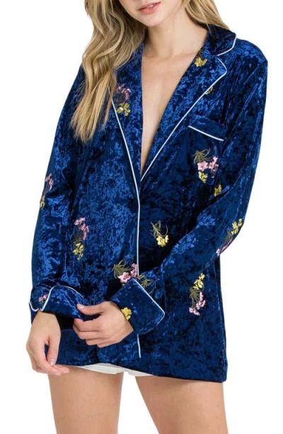 Endless Rose Velvet Pajama Jacket In Navy